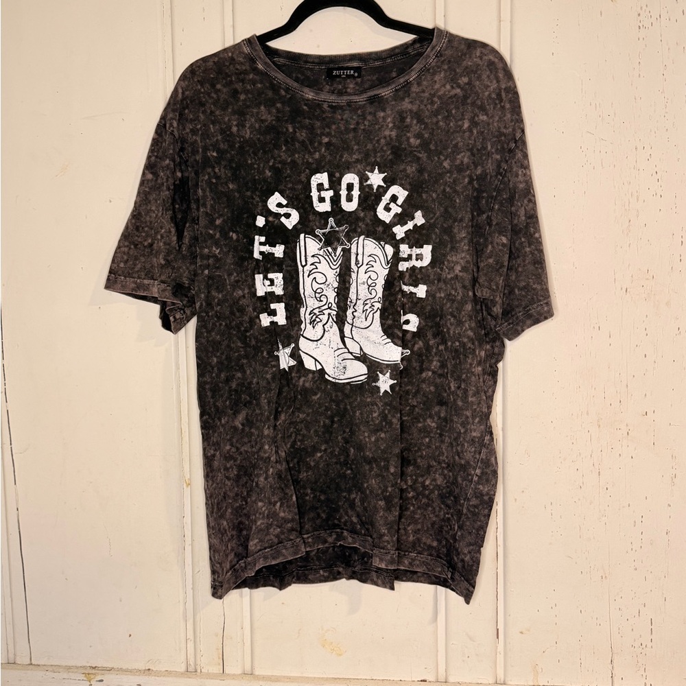 Dark Brown Western Lets Go Girls Graphic T-Shirt with Boots Design